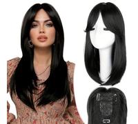 XFSRG Topper Cheveux Femme Clip In Naturels Synthétiques Perruques Droites Dégradé Supérieure Duveteuse pour Utilisation Quotidienne la Fête(1B# Noir)