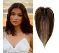 XFSRG Topper Cheveux Humain Femme Clip In Cheveux Naturels Remy Topper Cheveux Convient aux Personnes Dont les Cheveux sont Clairsemés（Chocolate Brown）