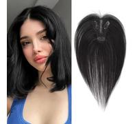 XFSRG Topper Cheveux Humain Femme Clip In Cheveux Naturels Remy Topper Cheveux Convient aux Personnes Dont les Cheveux sont Clairsemés（Noir）