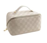 XFSRG Trousse Cosmétique Rectangulaire Motif Damier Poignée Pratique Fermeture Éclair Doré Rangement Maquillage Capacité Optimale