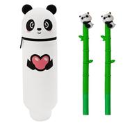 XFSRG Trousse Crayon Panda Adorable 2 en 1 Silicone avec 2 Pièces Stylo Kawaii Trouse Scolaire Panda pour Fournitures de Bureau Étudiants Cadeau(Cœur)