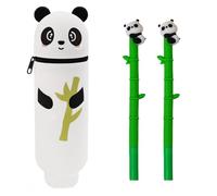XFSRG Trousse Crayon Panda Adorable 2 en 1 Silicone avec 2 Pièces Stylo Kawaii Trouse Scolaire Panda pour Fournitures de Bureau Étudiants Cadeau(Bambou)