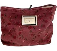 XFSRG Trousse de Toilette Motif Floral Velours Côtelé Pochette Cosmétique Sac Maquillage Rangement Voyage Pratique Fermeture Éclair(Rouge)