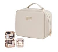XFSRG Trousse de Toilette Portable Imperméable Grande Capacité pour Femme Trousse Maquillage en PU Organisateur de Maquillage et Trousses de Toilette (Beige)