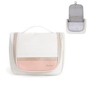XFSRG Trousse de Toilette Suspendue Imperméable pour Femme Grande Trousse Maquillage avec Compartiments et Poches en Filet Organisateur de Cosmétiques pour Voyages et Usage Quotidien (Beige)