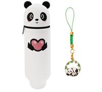 XFSRG Trousse Kawaii Panda Silicone Trousse Crayon Étui Trousse Ecole 2 en 1 en Silicone Souple Fermeture à Glissière Stylos Trousse Porte-stylos de Table pour Filles Garçons Étudiant (Cœur)