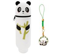 XFSRG Trousse Kawaii Panda Silicone Trousse Crayon Étui Trousse Ecole 2 en 1 en Silicone Souple Fermeture à Glissière Stylos Trousse Porte-stylos de Table pour Filles Garçons Étudiant (Bambou)