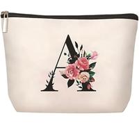 XFSRG Trousse Maquillage Rectangulaire Motif Floral Lettre Initiale Monogramme Pochette Cosmétique Rangement Beauté Voyage
