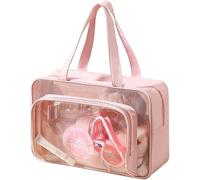 XFSRG Trousse Toilette Transparente Double Compartiment Maille Voyage Transport Cosmétique Rangement Sac Maquillage Imperméable Poignée Pratique