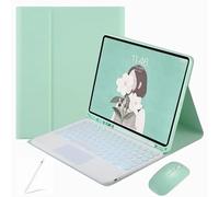 XFTeoux Coque Clavier avec pavé Tactile pour Samsung Galaxy Tab S9 FE Plus 12.4 Pouces SM-X610/X616B avec Souris,7 Color Light Keyboard Wireless Bluetooth Detachable,Leather Folio Cove,Vert