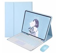 XFTeoux Etui Clavier Touchpad pour ipad air 13 Pouces M2 2024 avec Souris,Clavier 7 Couleurs sans Fil détachable, Housse Cuir Folio avec Porte Crayon,Sky Blue