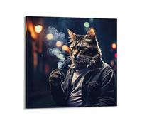 XFUHB Impression sur toile représentant un chat gentleman dans la fumée - Poster décoratif sur toile - Décoration murale moderne pour chambre à coucher - 30 x 30 cm