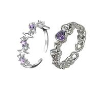 XFUYI 2 Pièces Bagues Ajustables Violet Strass Bagues de Fiançailles Bagues Bijoux Esthétique Alliage Matériel Cadeau pour Femmes Alliage