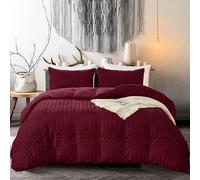 XFZJCHAP 3 pièces Bourgogne Seersucker Couverture Couverture Prince Plait Plait Set, Close Rendu ET 2 taies d'oreiller, Microfibre Molle, Roi 220 x 230 cm