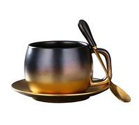 XFZJCHAP BBCBBZ Black Marble Ceramic Coffee tasses à café Condensé Cafe Thé Petit-déjeuner Tasses de lait de lait Costume de soucoupe avec cuillère à assiette