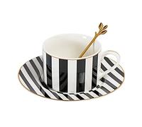 XFZJCHAP BBCBBZ European Striped Coffee Tup Set Ceramic Os Bone Porcelain Tasse Plat d'empilement de thé d'après-midi Anglais (Argento)