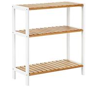 XFZJCHAP Étagère de Rangement, étagère à 3 Niveaux, Multifonctionnel, dans Le Couloir, Salle de Bain, Salon, Balcon, Cuisine, 26 x 60 x 66 cm, Blanc et Naturel BCB33WN