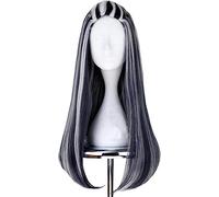 XFZJCHAP Monster High Frankie Cosplay Perruques 65 cm Noir Mix Blanc Halloween Party Synthétique Cosplay Perruque