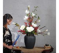 XFZJCHAP Orchidées Fleurs artificielles Fleurs artificielles Grandes Fausses Fleurs Arrangement Faux Fleuri Bureau de Salon Arrangement de Plante avec Vase en Porcelaine Look Naturel