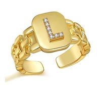 XGALBLA 2021 Styles populaires réglables en cristal doré audacieux lettre initiale ouverte bague de phalange pour femme chevalière dorée de A à Z, Adjustable, Métal Cristal, Zircone cubique