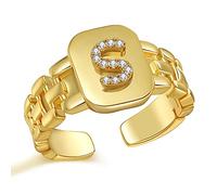 XGALBLA 2021 Styles populaires réglables en cristal doré audacieux lettre initiale ouverte bague de phalange pour femme chevalière dorée de A à Z, Adjustable, Métal Cristal, Zircone cubique