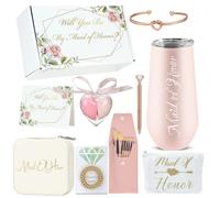 XGCYZYD Maid of Honor Proposal Gift Box, Will You Be My Maid Of Honor? Gift, Maid of Honor Lot de 10-Bachelorette & Wedding Party gravé avec gobelet en verre de 16 oz, boîte à bijoux, sacs à