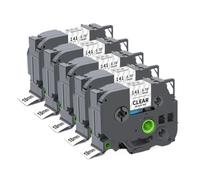 XGdEKA 2PCS 5PCS 18 mm Tze241 Tapis d'étiquette Compatible TZ 241 Noir sur Bande laminée Blanche Fonctionne avec Une Machine à étiqueter(5PK Black on Clear)