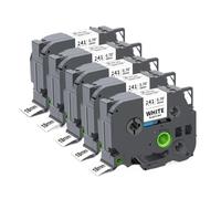 XGdEKA 2PCS 5PCS 18 mm Tze241 Tapis d'étiquette Compatible TZ 241 Noir sur Bande laminée Blanche Fonctionne avec Une Machine à étiqueter(5PK Black on White)