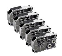 XGdEKA 5PCS 10PCS XR12WE Ribbon d'étiquette Compatible Compatible avec KL-60 KL-100 L'imprimante d'étiquette Fonctionne avec XR-12WE XR-12YW XR-9WE XR-9YW 9mm 12mm(5PK White on Black)