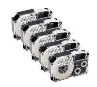 XGdEKA 5PCS 10PCS XR12WE Ribbon d'étiquette Compatible Compatible avec KL-60 KL-100 L'imprimante d'étiquette Fonctionne avec XR-12WE XR-12YW XR-9WE XR-9YW 9mm 12mm(5PK Black on Clear)