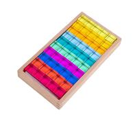 Xgdsnly 100 Pièces Blocs de Construction Cubes Empilables Transparent Acrylique Stockage En Bois Jouet Convient Aux Enfants Préscolaire, 50 pièces