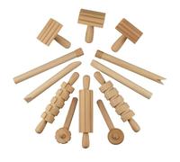 Xgdsnly 12 Pièces Lot d'Accessoires Sculpture en Bois pour Argile Enfant Pâte à Moler Rouleau Texturé Coupe Boucle Bâton Poinçon Gravure Motif Ron Création Artistique Adapté au Jeu d'Imagination