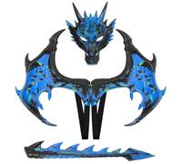Xgdsnly Costume Dragon Enfant Coffret Déguisement Accessoires Masque Ailes Queue Texture Écaille Moulée Relief Prononcé Confort Facile à Porter Sangles Mousse, Bleu Et Noir