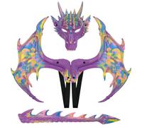 Xgdsnly Costume Dragon Enfant Coffret Déguisement Accessoires Masque Ailes Queue Texture Écaille Moulée Relief Prononcé Confort Facile à Porter Sangles Mousse, Violet Et Multicolore