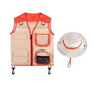Xgdsnly Gilet D'Explorateur Enfant Chapeau Intégré Kit Multi-activités Polyester Léger Compartiments Pratiques L'Intérêt pour La Nature Adapté Aux Ran, rouge