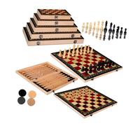 Xgdsnly Jeu de Société 3 En 1 Pliable En Bois Comprenant Un échiquier, Un et Un Jeu de Backgammon, avec Rangement Intégré et Conception Portable,