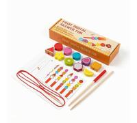 Xgdsnly Puzzle Perles Enfants Jouet Sensoriel Perles Bois Enfilage et Tri Tours Verticales Fruits et Géométrie Cartes d'Exercices Double Face Développe