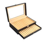 Xgdsnly Trousse à Crayons, Coffret de Présentation, Rangement pour Stylos, Organiseur, Boîte à Bijoux En Carton Haute Densité, Verre PU avec Fenêtre, 24 Grilles Beige Noire