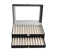 Xgdsnly Trousse à Crayons, Coffret de Présentation, Rangement pour Stylos, Organiseur, Boîte à Bijoux En Carton Haute Densité, Verre PU avec Fenêtre, 24 Grilles Gris Noir