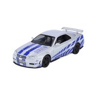 XGFFBAGB Modèle De Voiture De Sport en Alliage Moulé sous Pression pour GTR R34, Échelle 1/32, Jouet De Course Sonore Et Lumineux, Cadeau(Silver,No Box)