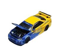 XGFFBAGB Modèle De Voiture en Alliage À L'échelle 1/64 pour GTR R34 Open Cover TM, Décoration De Collection(Blu,with Box)