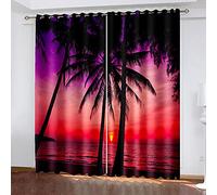 XGFWMS Rideau Occultant Double 220X210Cm avec Œillets - Anthracite Opaque - Motif 3D Paysage de Coucher de Soleil Rouge en Mer - pour Salon et Chambre