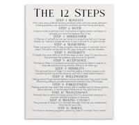 XGINERFEX 12 Steps Sobriety Poster Alcoholics Anonymous Quotes Canvas Wall-Art For Room Aesthetics And Home Decor(Framed,12x18inch(30x45cm))