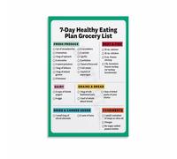 XGINERFEX 7 Day Healthy Eating Plan Poster Weekly Grocery List and Meal Prep Guide Wall-Art for Kitchen Pantry Decor(Framed,12x18inch(30x45cm))