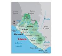 XGINERFEX Africa Map Liberia Wall-Art Poster Home Office Decor(Framed,12x18inch(30x45cm))