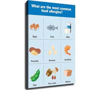 XGINERFEX Awareness Themed Wall-Art Canvas Prints Food Allergy Information Healthy Eating Guide Posters for Room Aesthetics Kitchen Living Room Bedroom Office(Framed,08x12inch(20x30cm))