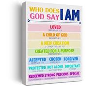 XGINERFEX Biblical Affirmations for Canvas, Who Does God Say I Am Poster, Identity Wall-Art for Room, Classroom and Nursery(Framed,16x24inch(40x60cm))