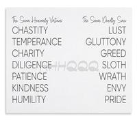 XGINERFEX Biblical Virtues and Sins Poster Seven Heavenly Virtues Deadly Sins Aesthetic Metal Tin Sign Decor(Framed,12x18inch(30x45cm))