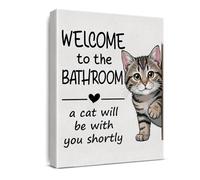 XGINERFEX Canvas Wall-Art for Bathroom, Funny Cat Theme Framed Painting, Home Decor for Restroom Toilet and Shower Room(Framed,08x12inch(20x30cm))