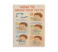 XGINERFEX Childrens Oral Care Poster Brushing Teeth Instructions Visual Learning Chart Educational Wall-Art for Bathroom Decor(Framed,08x12inch(20x30cm))